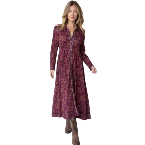 NATURAL LIFE Dresses & Skirts - NATURAL LIFE Christa Knit Maxi Dress Womens XL Cranberry Floral Boho 100% Cotton